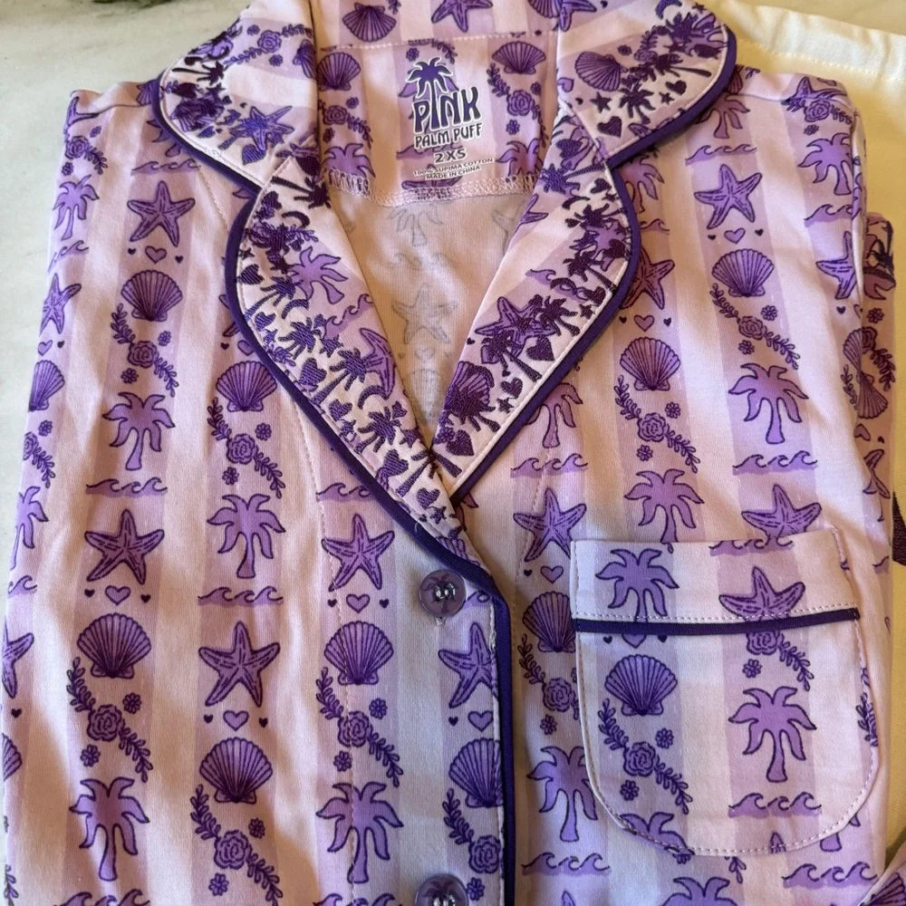 BRAND NEW Pink Palm Puff Pajamas in Twilight - Picture 5 of 11